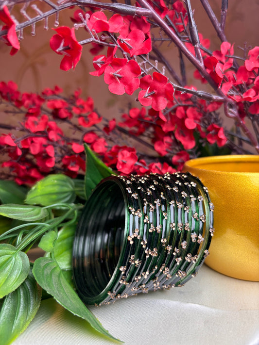 Premium jansi stone Glass bangles -Dark Green