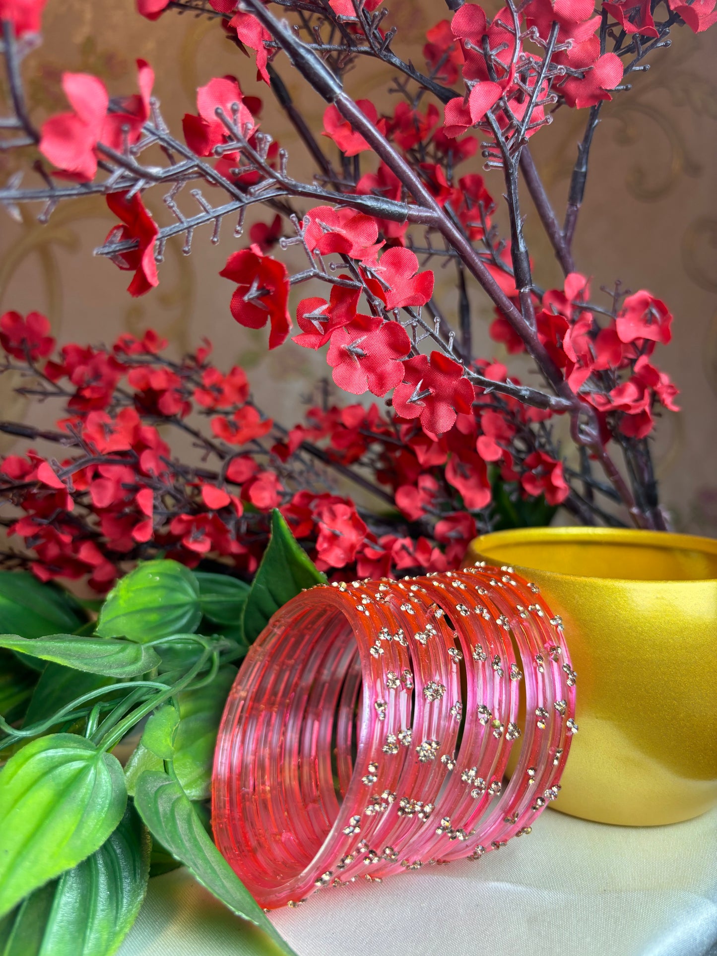 Premium jansi stone Glass bangles - Pink