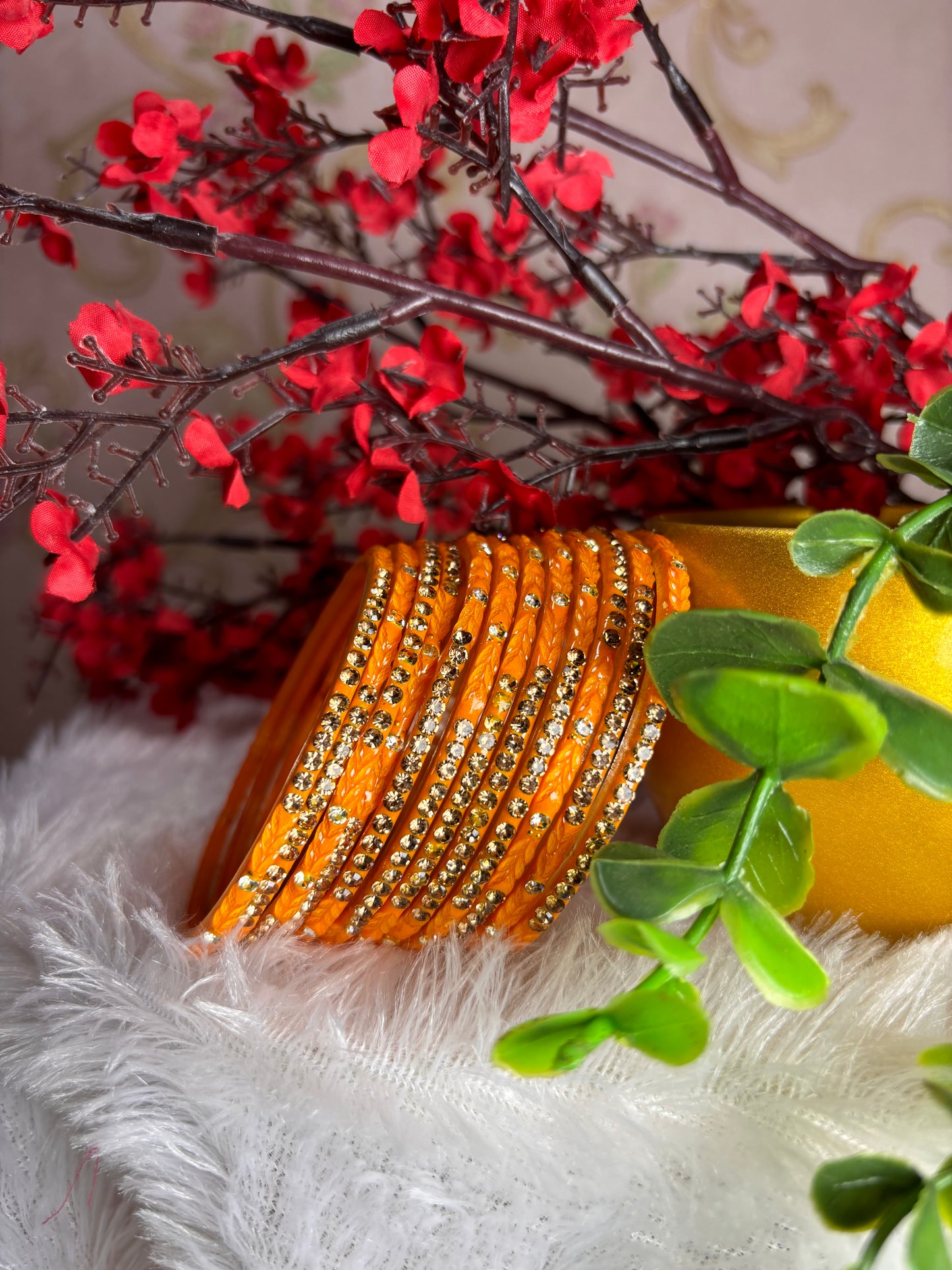 Elegant Gold  Designer Glass Bangles – Stone Studded Bridal Collection