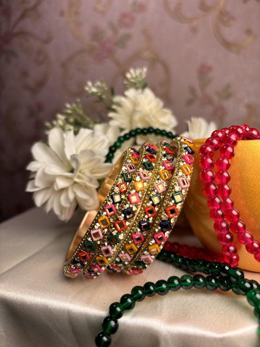 Premium Designer Mirror Bangles - Multi colour