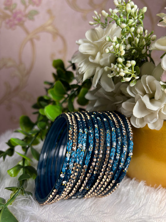 Elegant Navyblue Designer Glass Bangles – Stone Studded Bridal Collection